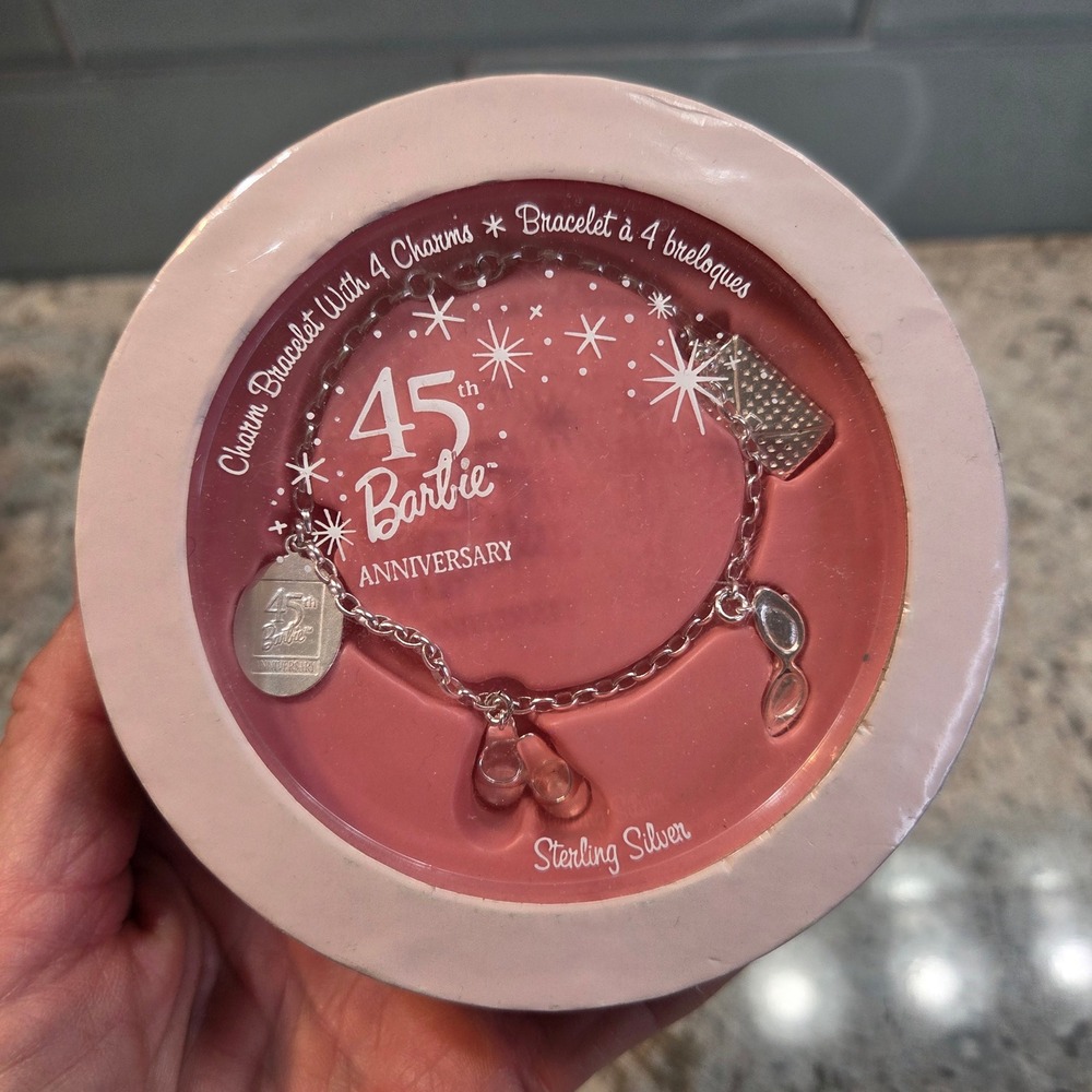 Vintage Hallmark Barbie 45th Anniversary Sterling Silver Charm Bracelet 2004
